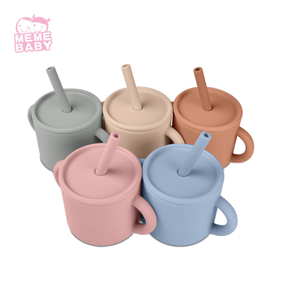220ml Food Grade Silicone Snack Cup With Lid And Straw Multiple Color Choices