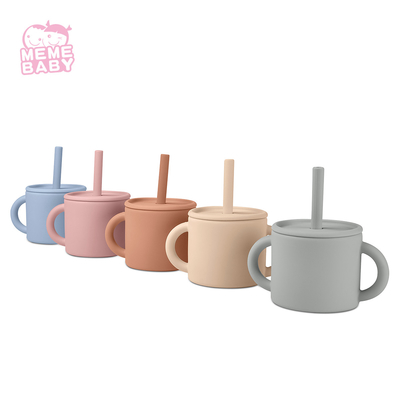 220ml Food Grade Silicone Snack Cup With Lid And Straw Multiple Color Choices